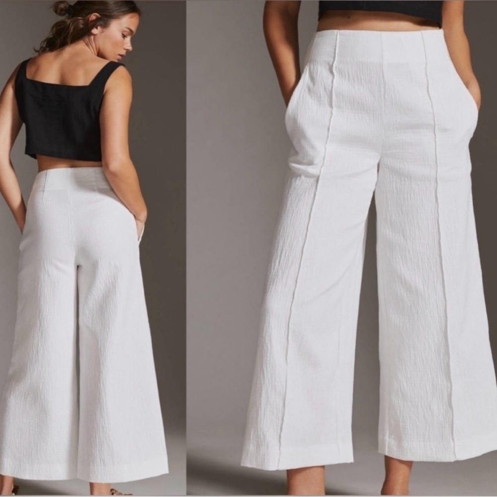 Anthropologie Pintucked Wide Leg Cropped
Pants SIZE 10 WHITE